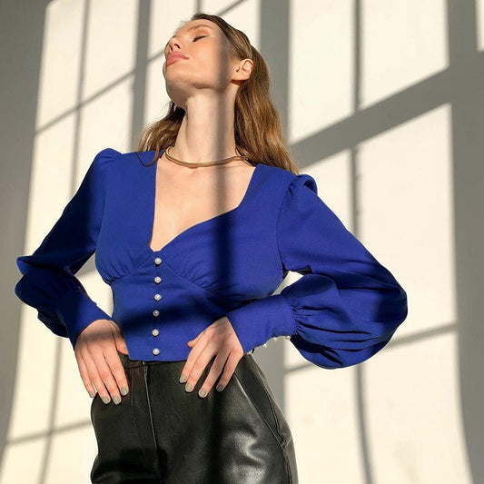 Sleek Satin V-Neck Shirt - Perfect for Any Occasion!