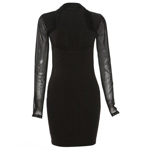 Women's Fashion Mesh Stitching Hip Dress