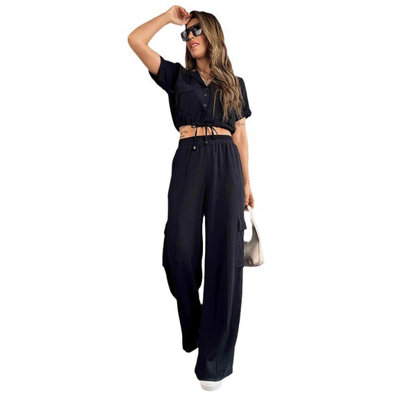 Women's Short-sleeved Overalls Two-piece Set