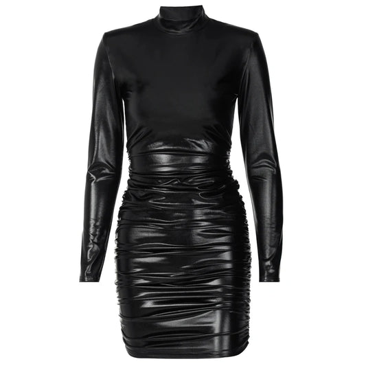 Black Pu Leather Mini Dress - Perfect for Autumn/Winter Parties