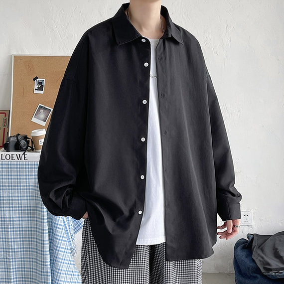 Men Korean Fashion White Long Sleeve Shirts 2023 Mens Harajuku Black Oversized Shirt Male Button Up Shirts Blouses 5XL