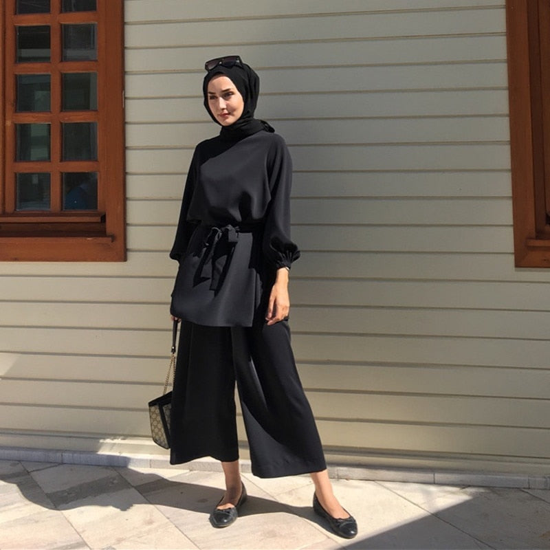 Two-pieces Muslim Sets Abaya Hijab Dress Caftan Kaftans Islam Clothing Abayas For Women Musulman Ensembles