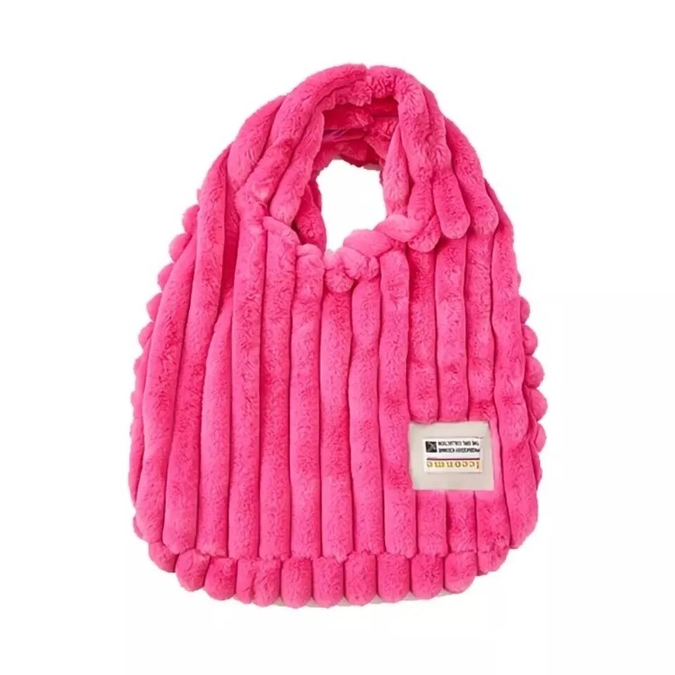 Bags Fashion Rose Pink Female Furry Tote Purse Handbag Winter Soft Plush Cool Girls Underarm