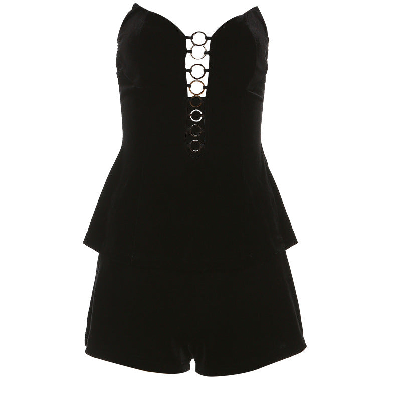 Upgrade Your Summer Wardrobe with Our Chic Black High-Waisted Shorts Suit!