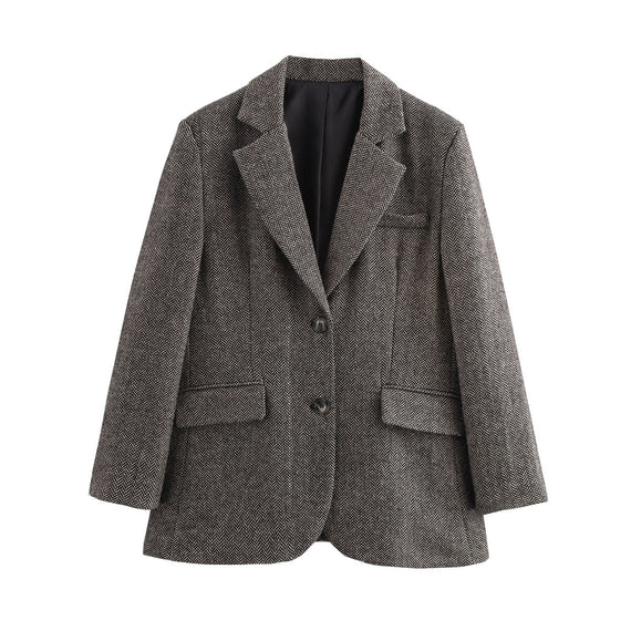 Autumn And Winter New Suit Coat Commute Minimalist Versatile Herringbone Pattern Wool-containing Suit Jacket