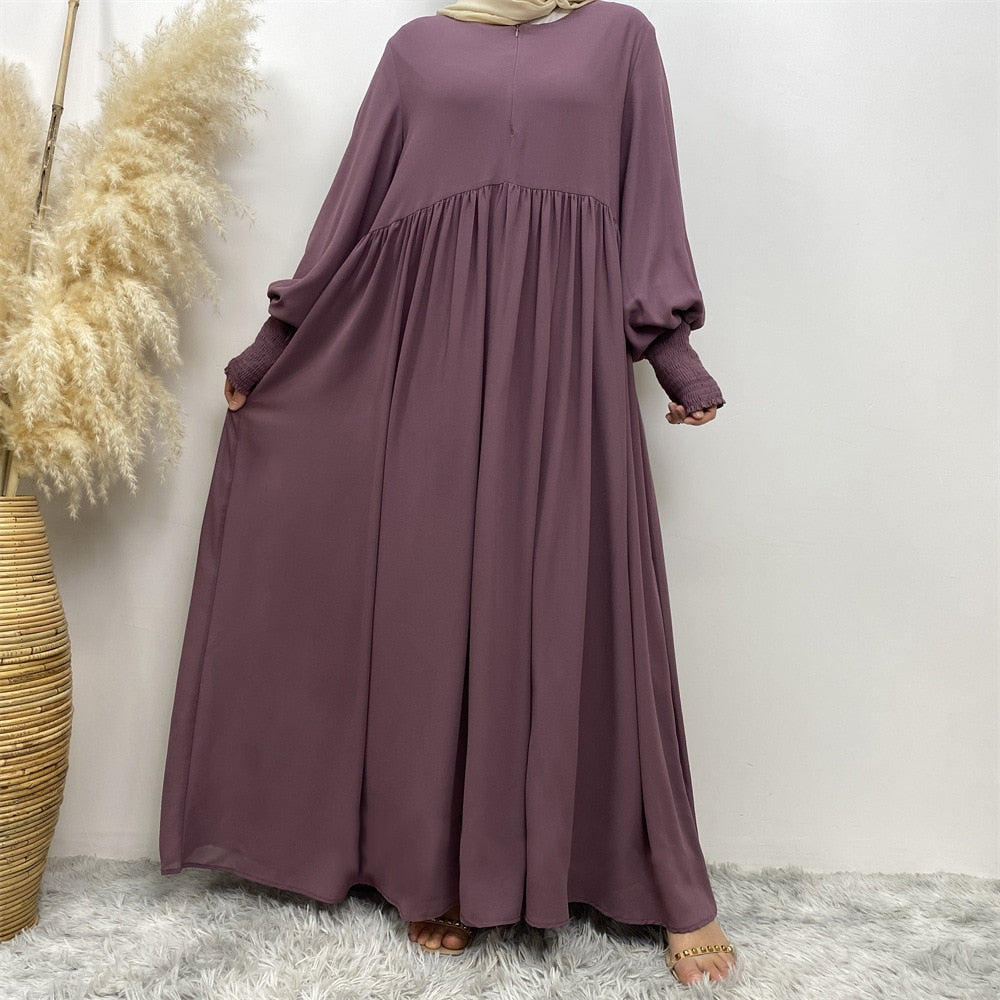 Vacation Stretch Chiffon Long Muslim Dress Kaftan Dress Abaya Dubai Luxury Muslim Fashion Elastic Cuff Sleeved Abayas