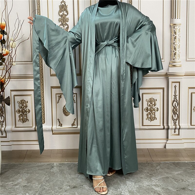 Silky Djellaba Suits Abaya Dubai Two pieces Grosgrain Muslim Sets Dress Abaya Dubai Muslim Islam Abayas