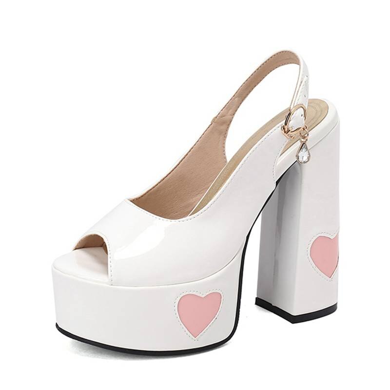 Women Sandals Peep Toe Ultrahigh Heel 14.5cm Platform 4.5cm Back Buckle Strap Heart Sexy Party Shoes Big