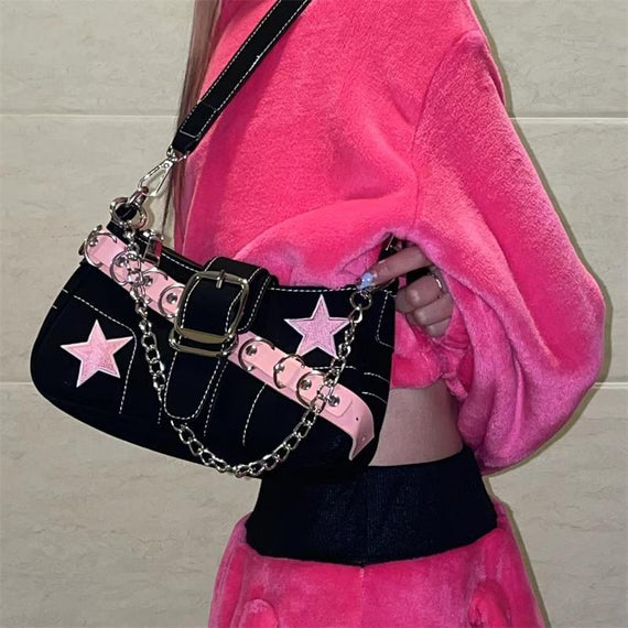 Pink Star Women's Small Shoulder Bag Hot Cool Girls Fashion Matt Leather Female Underarm