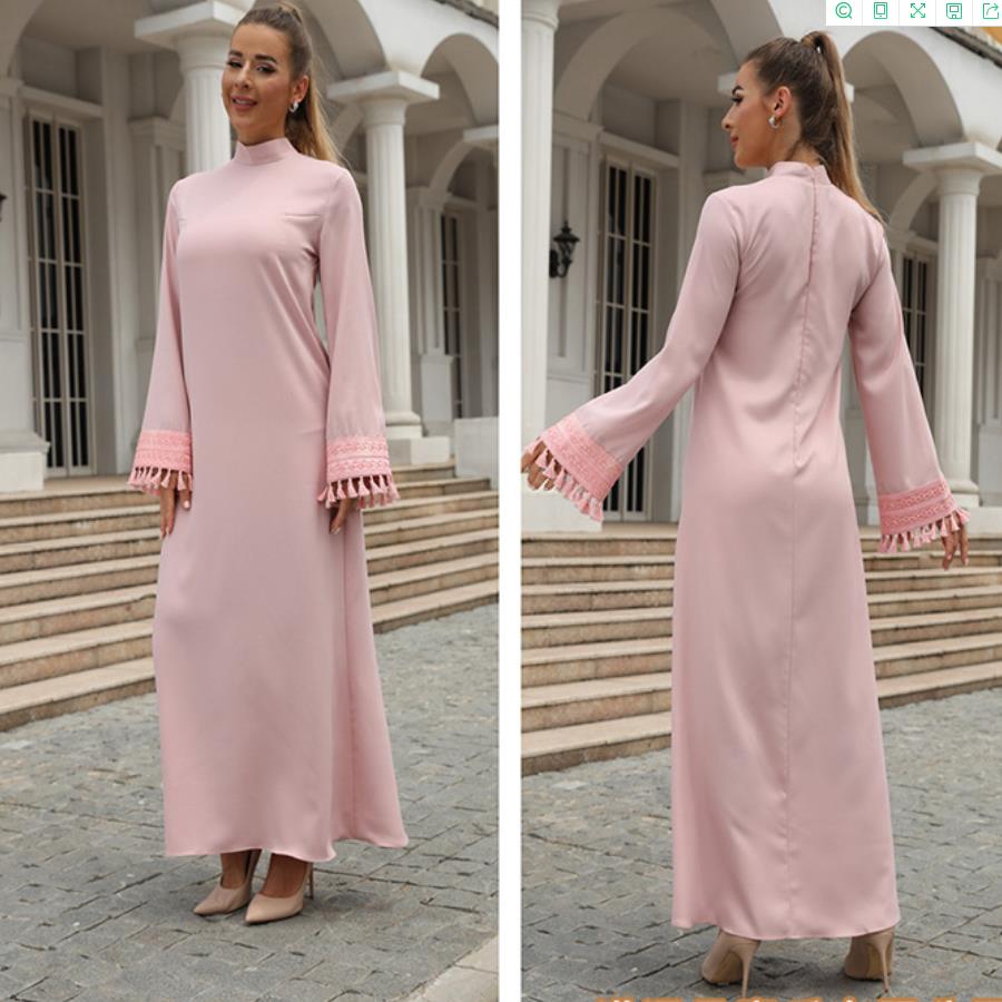 Fashion Tassel Sleeve Long Muslim Dress Kaftan Dress Abaya Dubai Luxury Muslim Full Sleeved  Inside dress Abayas