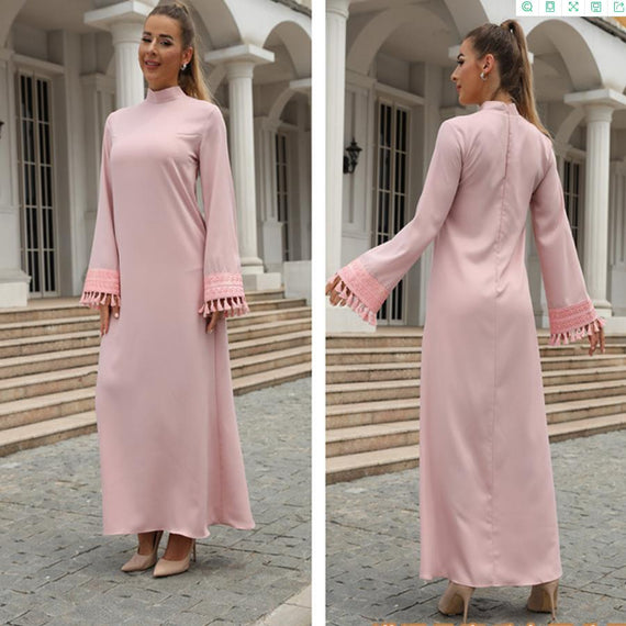 Fashion Tassel Sleeve Long Muslim Dress Kaftan Dress Abaya Dubai Luxury Muslim Full Sleeved  Inside dress Abayas