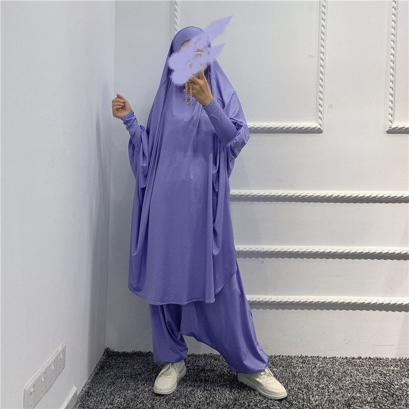 Islamic Hoodie Muslim Dresses Suits Prayer Abaya Jilbab Abaya with harem pants abaya Full Cover 2pcs sets Islamic Clothes