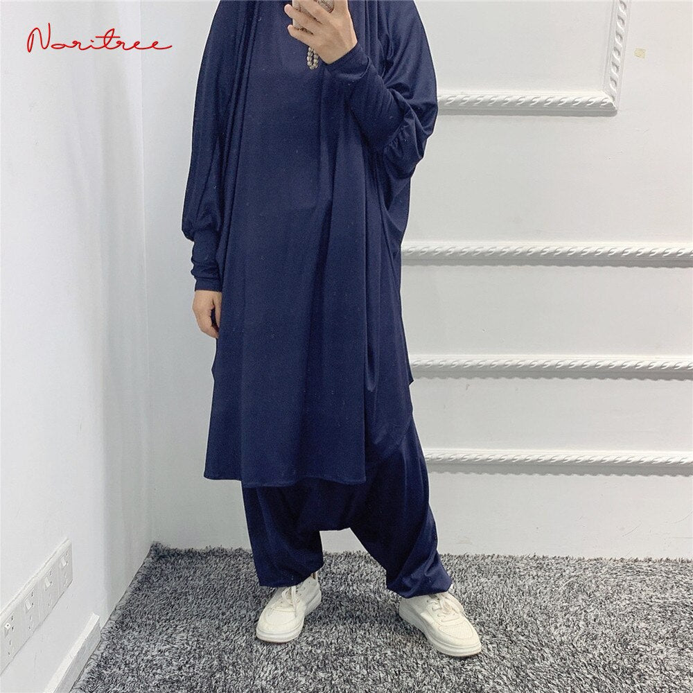 Islamic Hoodie Muslim Dresses Suits Prayer Abaya Jilbab Abaya with harem pants abaya Full Cover 2pcs sets Islamic Clothes