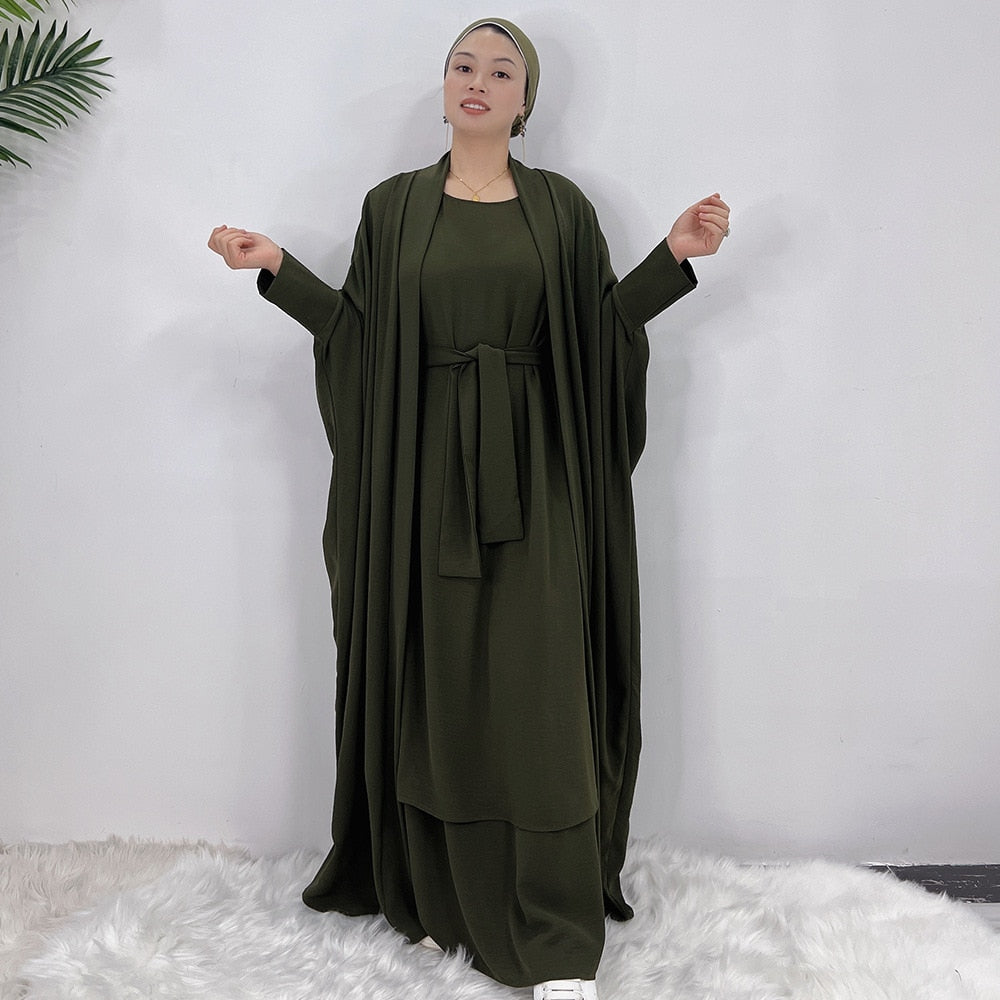 Djellaba Suits Abaya Dubai Two pieces Thicker Muslim Sets Dress Muslim Islam Abayas With Belt
