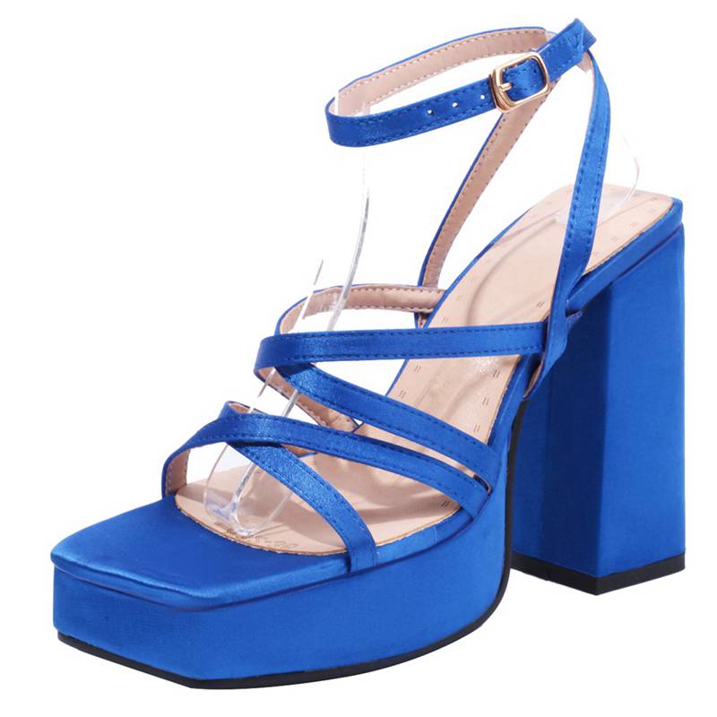 Shoes For Women Sandals Open Toe Block Heel  Buckle Strap Satin Large