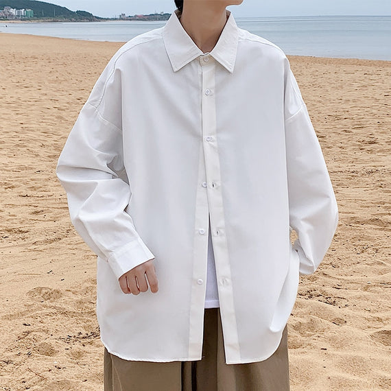 Men White Solid Vintage Shirts 2023 Mens Harajuku Fashion Oversize Shirt Male Black Casual Streetwear Blouses Plus Size