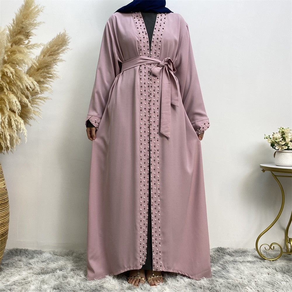 Hot Sell Satin muslim Dress diamond beading Smooth Silky Elegant Long Dresses Muslim Women Modest Wear Clothing EID robes