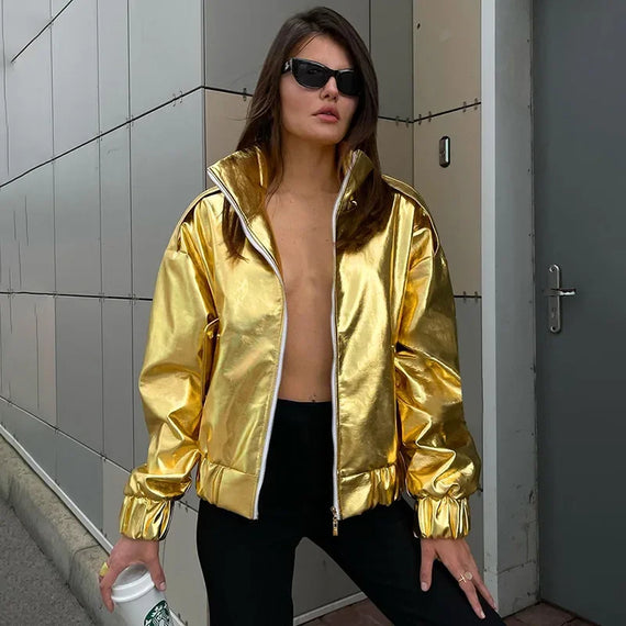 Vintage Metallic Jacket for Women - Streetwear Essential for Fall/Winter