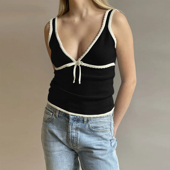 Summer Vacation Bow Crop Top - Cute & Coquette Knitted Camis