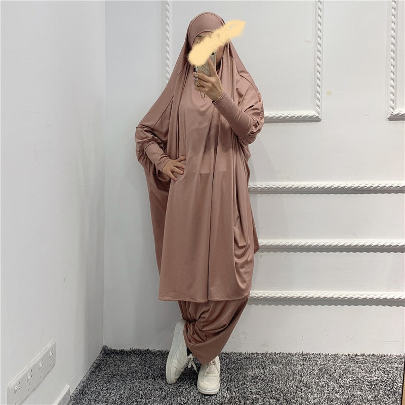 Islamic Hoodie Muslim Dresses Suits Prayer Abaya Jilbab Abaya with harem pants abaya Full Cover 2pcs sets Islamic Clothes