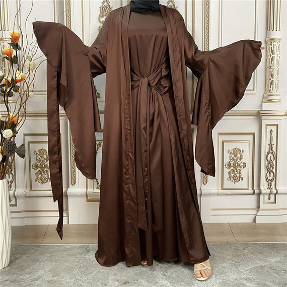 Silky Djellaba Suits Abaya Dubai Two pieces Grosgrain Muslim Sets Dress Abaya Dubai Muslim Islam Abayas