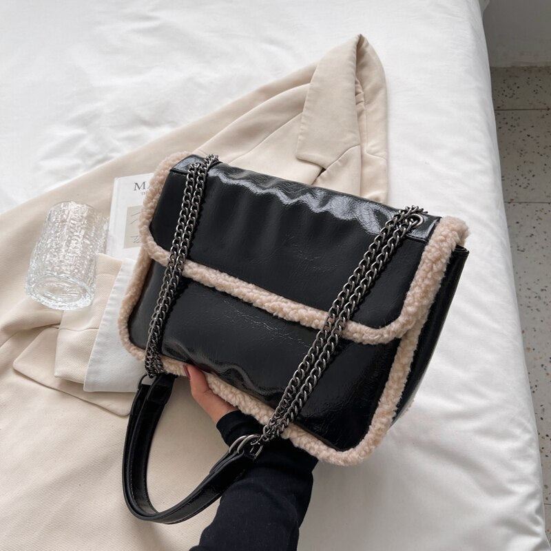 Bag Black Metal Chain Flap Handbags 2023 Female Casual Messenger Bags