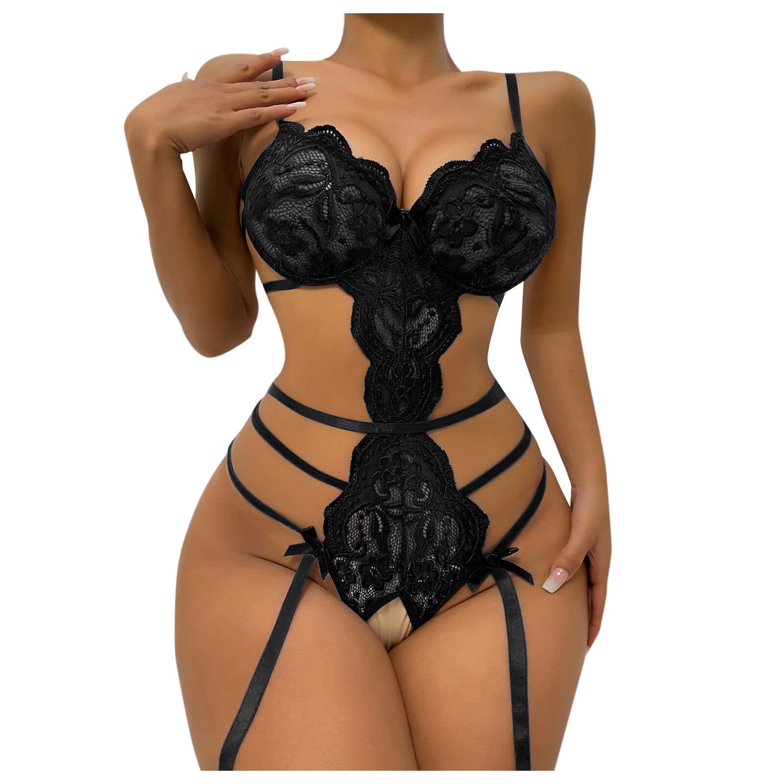 Erotic Lingerie for Women Sex Underwear Porn Babydoll Dress Deep V Open Bra Crotchless Bodysuit Woman Teddy Lingerie Set