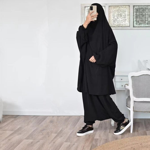 Islamic Hoodie Muslim Dresses Suits Prayer Abaya Jilbab Abaya with harem pants abaya Full Cover 2pcs sets Islamic Clothes