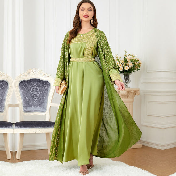 Djellaba Suits Abaya Dubai Two pieces Embroidery Muslim Sets Dress Muslim Islam Abayas With Belt