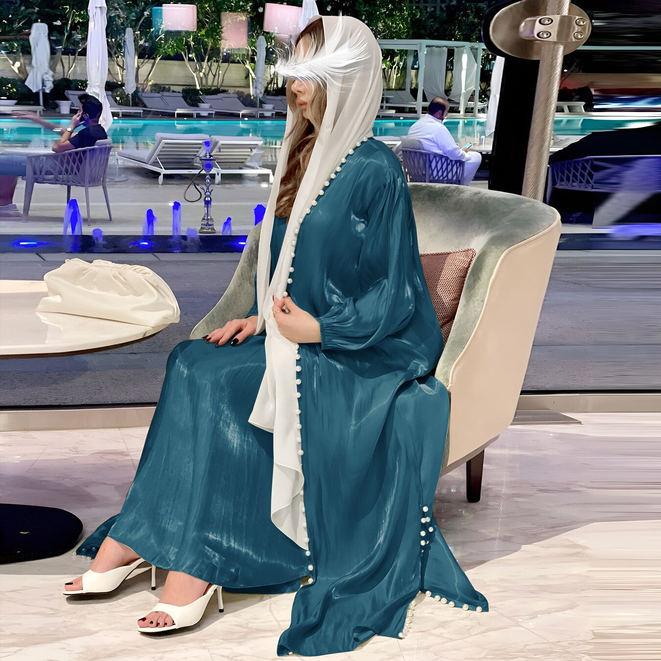 Elegant Muslim Stes Dress: 2-Piece Shiny Djellaba Suit for Modest Women