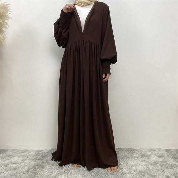 Vacation Stretch Chiffon Long Muslim Dress Kaftan Dress Abaya Dubai Luxury Muslim Fashion Elastic Cuff Sleeved Abayas