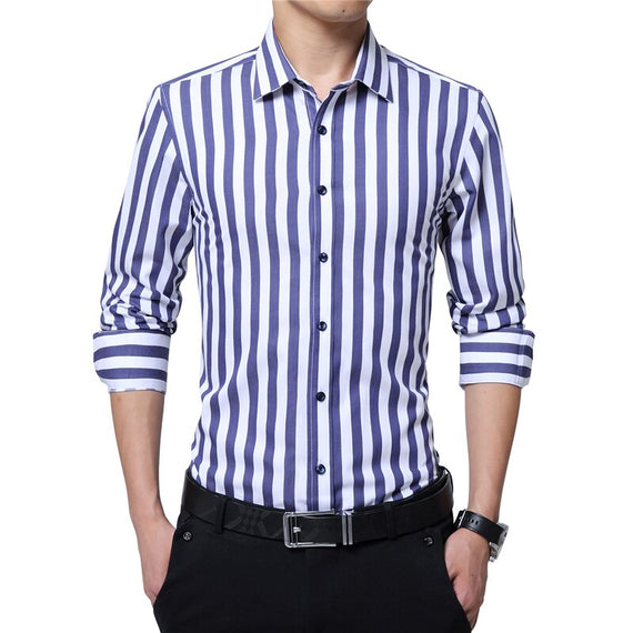Shirt for Men Striped Casual Shirts Long Sleeve Mens Cotton Shirts Turn Down Collar Chemise Homme Plus Size 5XL