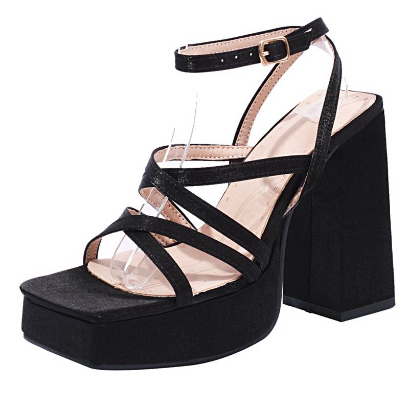 Shoes For Women Sandals Open Toe Block Heel  Buckle Strap Satin Large