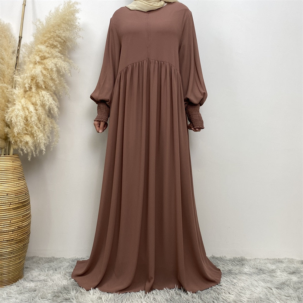 Vacation Stretch Chiffon Long Muslim Dress Kaftan Dress Abaya Dubai Luxury Muslim Fashion Elastic Cuff Sleeved Abayas