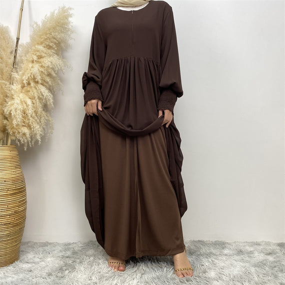 Vacation Stretch Chiffon Long Muslim Dress Kaftan Dress Abaya Dubai Luxury Muslim Fashion Elastic Cuff Sleeved Abayas