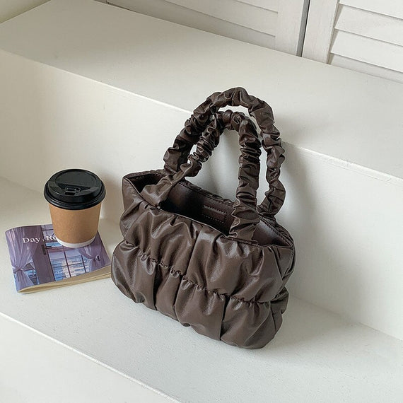 Fashion Pu Leather Women's Handbags Simple Pleated Design Ladies Square Shoulder