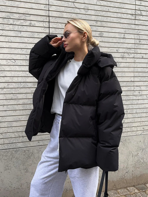 Women's Oversized Winter Jacket - Hooded Parka Quilted Puffer Coat