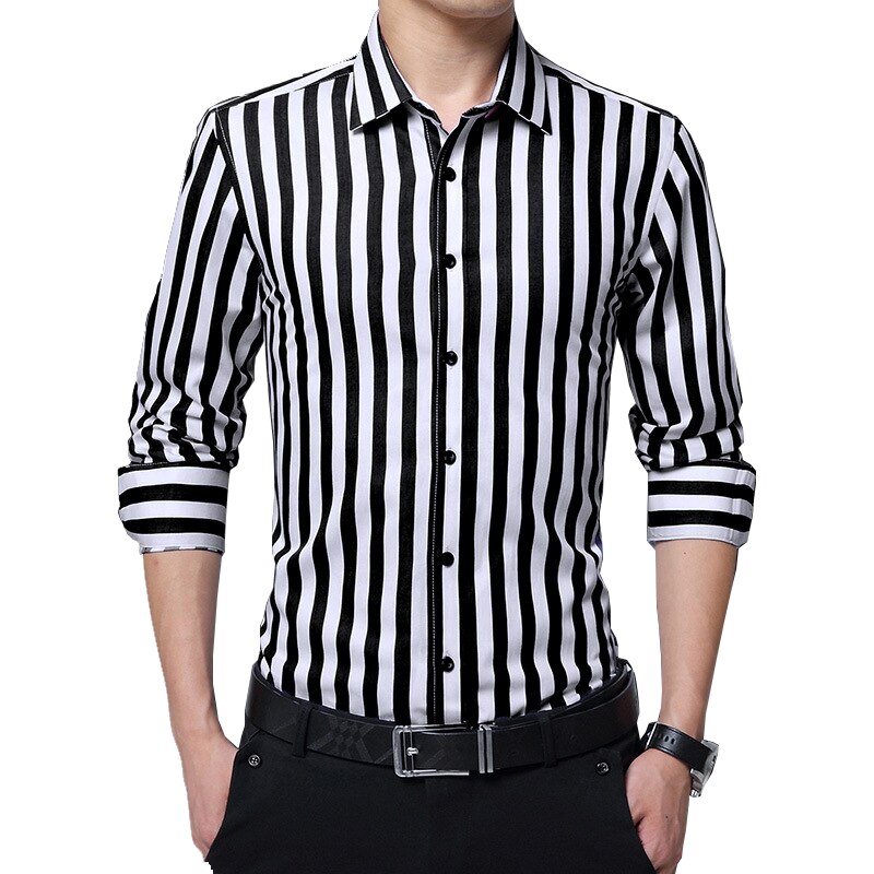 Shirt for Men Striped Casual Shirts Long Sleeve Mens Cotton Shirts Turn Down Collar Chemise Homme Plus Size 5XL