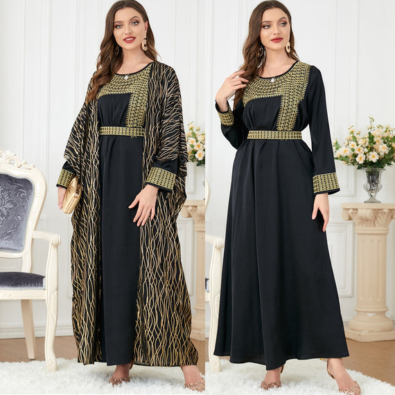Djellaba Suits Abaya Dubai Two pieces Embroidery Muslim Sets Dress Muslim Islam Abayas With Belt