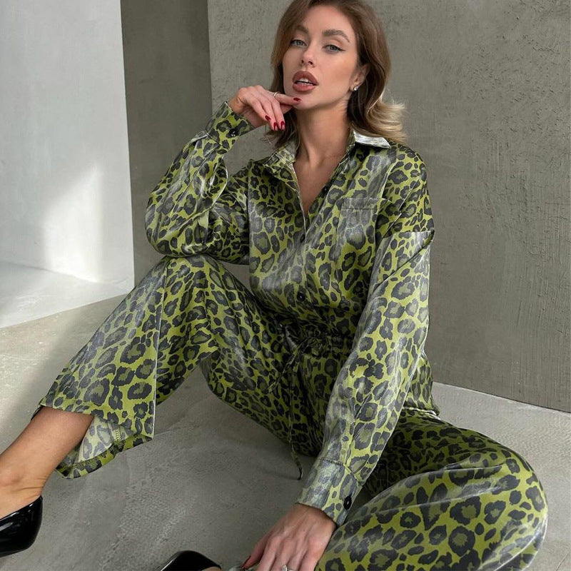 Leopard Print Long Sleeve Trousers Set