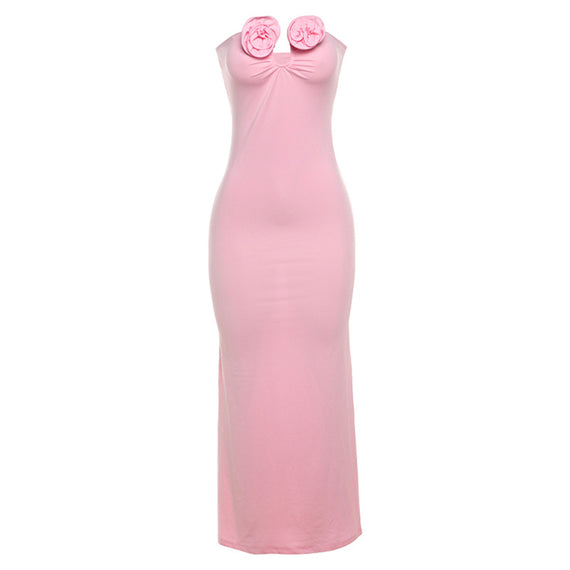 Pink Flower Tube Top Dress for Fashionable Women