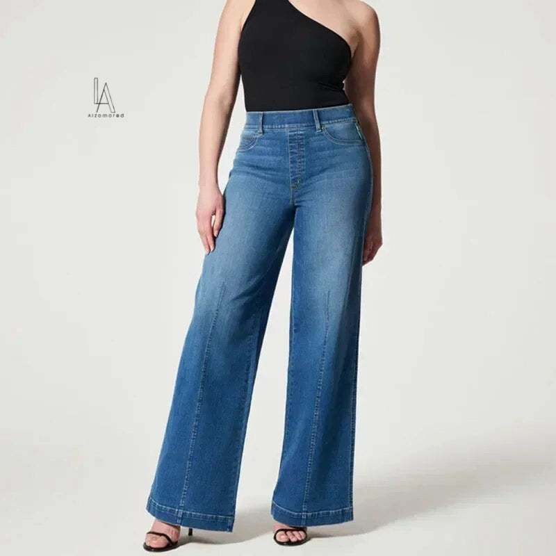 Vintage High Waist Denim Pants with Wide Leg and Pockets for Women