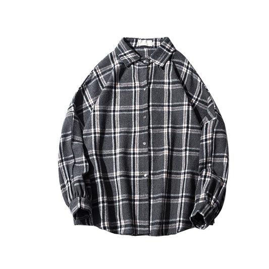 Men Harajuku Color Block Plaid Shirt 2023 Man Streetwear Fleece Shirts Long Sleeve Male Vintage Korean Fashions Clothes