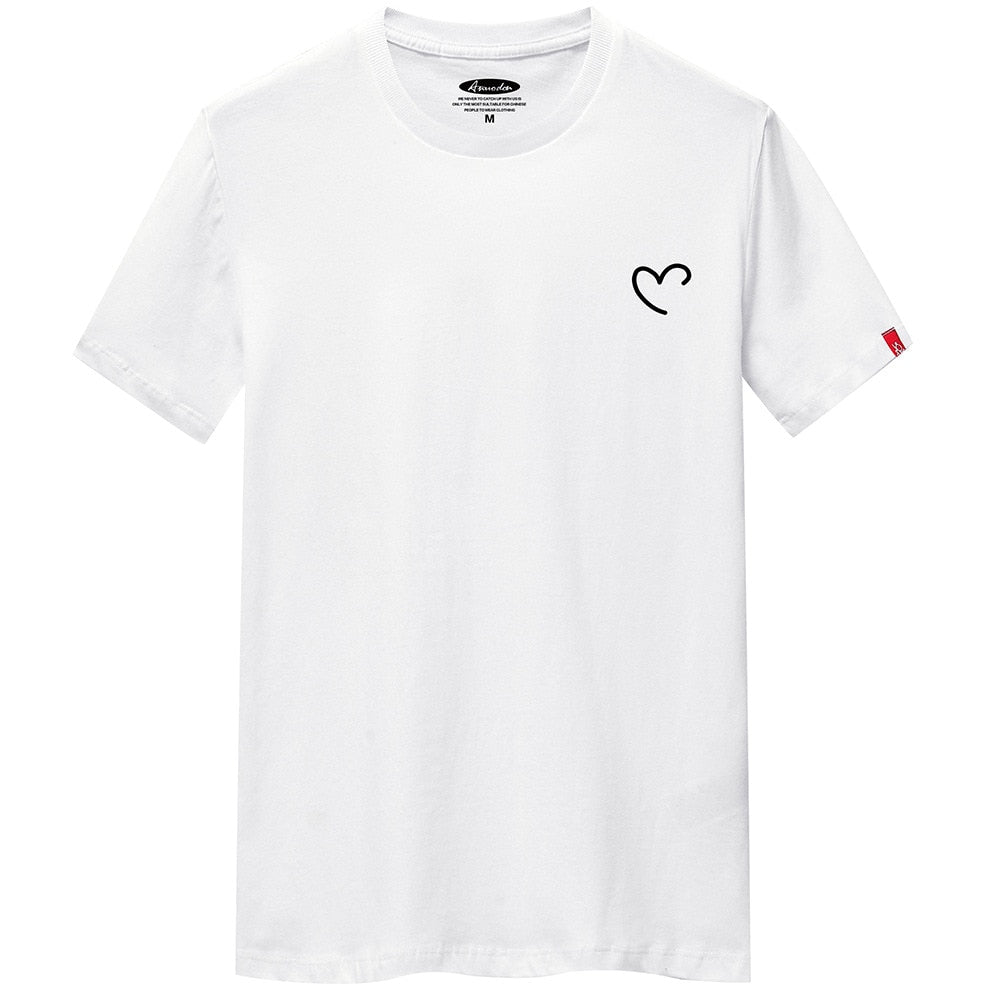 Anime overize Summer Men's Cotton Tee Shirts Men Casual T-shirt Simple Love Heart Print Tshirt O-Neck Short Sleeve Man Tops