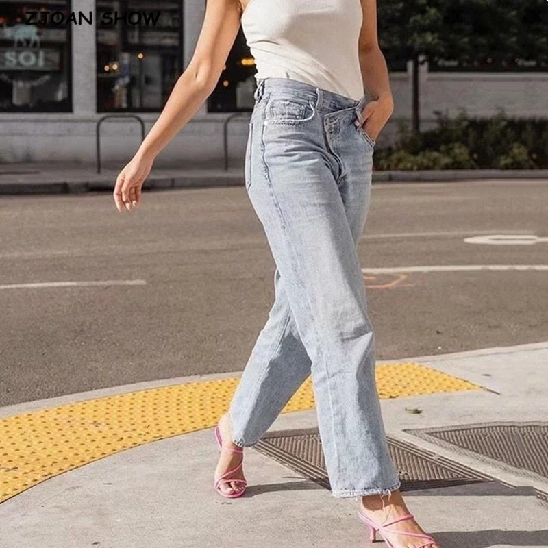 Cryptographic Irregular Fashion Denim Wide Leg Pants High Waist Jeans for Women Streetwear Harajuku Loose Long Boyfriend Jeans