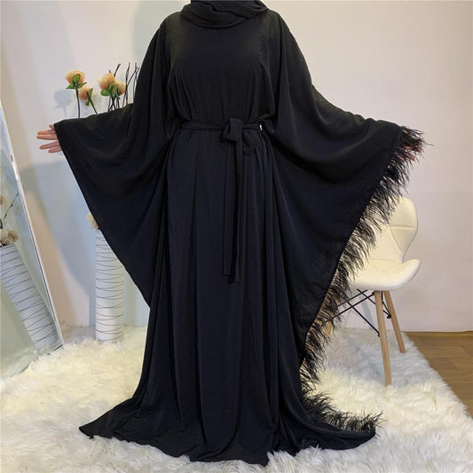 Latest Elegant bat sleeved Long Muslim peignoir female muslim Dress female tassel design cloak Dubai Islamic  abaya