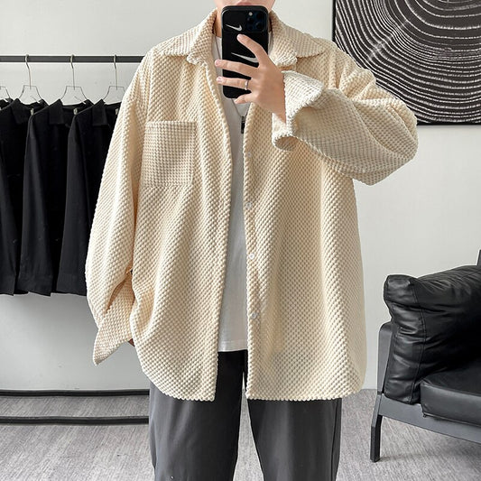 Men Solid Long Sleeve Vintage Shirt 2023 Mens Corduroy Harajuku Korean Shirts Male Designer Oversized Baggy Shirts 5XL