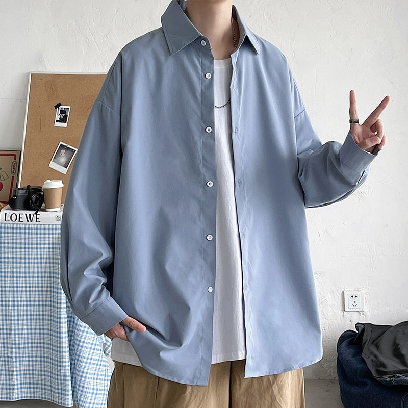 Men Korean Fashion White Long Sleeve Shirts 2023 Mens Harajuku Black Oversized Shirt Male Button Up Shirts Blouses 5XL