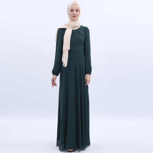 Simple style thicker chiffon Muslim Robe syari female Dubai fake two pieces full Muslim abaya Arab Worship