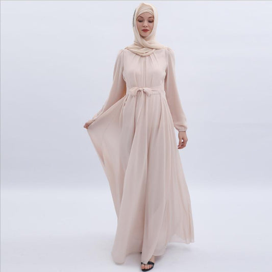 Simple style thicker chiffon Muslim Robe syari female Dubai fake two pieces full Muslim abaya Arab Worship